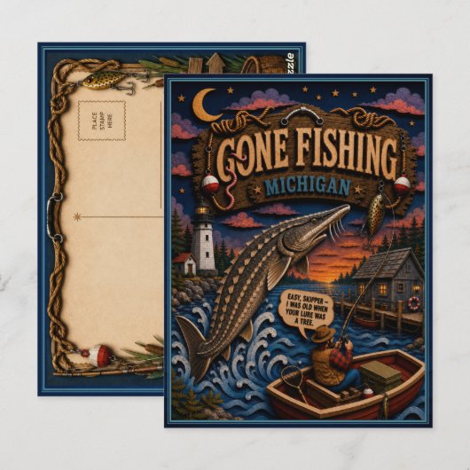 Michigan Gone Fishing Meerforel Briefkaart (Voorkant / Achterkant)