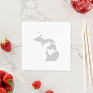 Michigan Gray Map Shape Heart Cutout Paper Party Servetten