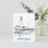Michigan Great Lakes Lighthouse Waterverf Reizen Briefkaart (Staand voorkant)