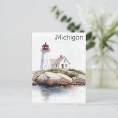 Michigan Great Lakes Lighthouse Waterverf Reizen Briefkaart (Staand voorkant)