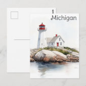 Michigan Great Lakes Lighthouse Waterverf Reizen Briefkaart (Voorkant / Achterkant)