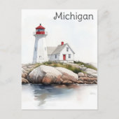 Michigan Great Lakes Lighthouse Waterverf Reizen Briefkaart (Voorkant)