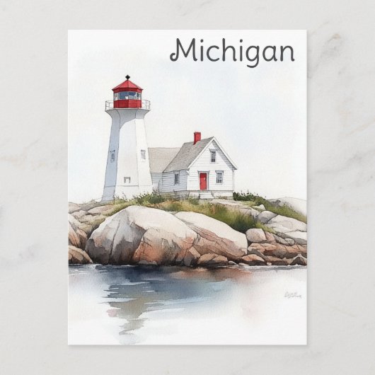 Michigan Great Lakes Lighthouse Waterverf Reizen Briefkaart (Voorkant)