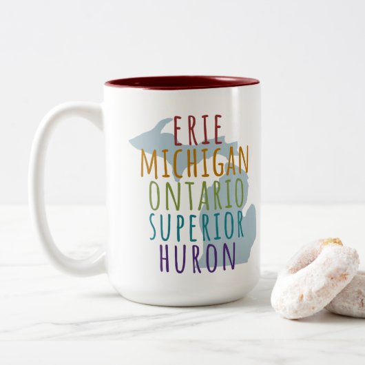 Michigan Great Lakes Mitten State Coffee Mug Tweekleurige Koffiemok (Met donut)