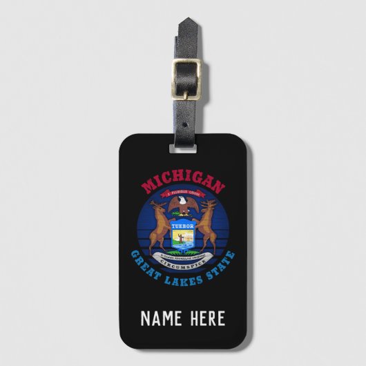 MICHIGAN GREAT LAKES STATE FLAG BAGAGELABEL (Voorkant (verticaal))
