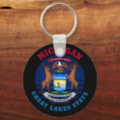 MICHIGAN GREAT LAKES STATE FLAG KEY RING SLEUTELHANGER (Voorkant)