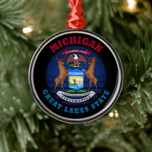 MICHIGAN GREAT LAKES STATE FLAG METALEN ORNAMENT