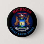 MICHIGAN GREAT LAKES STATE FLAG RONDE BUTTON 5,7 CM (Voorkant)