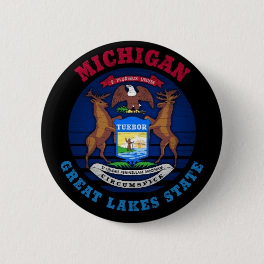 MICHIGAN GREAT LAKES STATE FLAG RONDE BUTTON 5,7 CM (Voorkant)