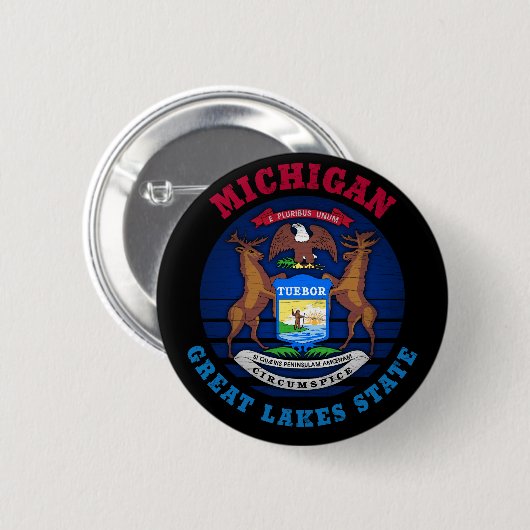 MICHIGAN GREAT LAKES STATE FLAG RONDE BUTTON 5,7 CM (Voorkant /achterkant)