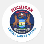 MICHIGAN GREAT LAKES STATE FLAG RONDE STICKER (Voorkant)