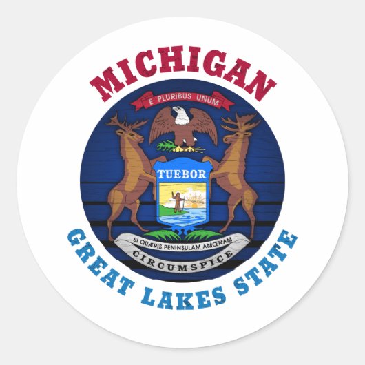 MICHIGAN GREAT LAKES STATE FLAG RONDE STICKER (Voorkant)