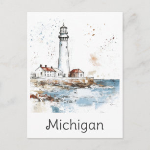 Michigan Great Lakes Vuurtoren Watercolor Reis Briefkaart