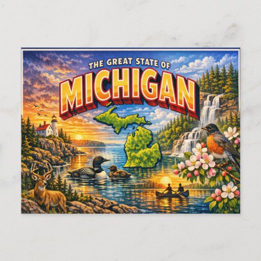 Michigan Groet Ansichtkaart  Briefkaart (Voorkant)