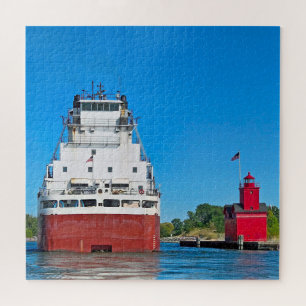 Michigan Grote Rode Vuurtoren en een vrachtschip Legpuzzel
