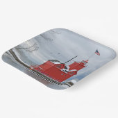 Michigan grote rode vuurtoren met winterzwanen papieren bordje (Gebogen)