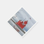 Michigan grote rode vuurtoren met winterzwanen servet (Hoek)