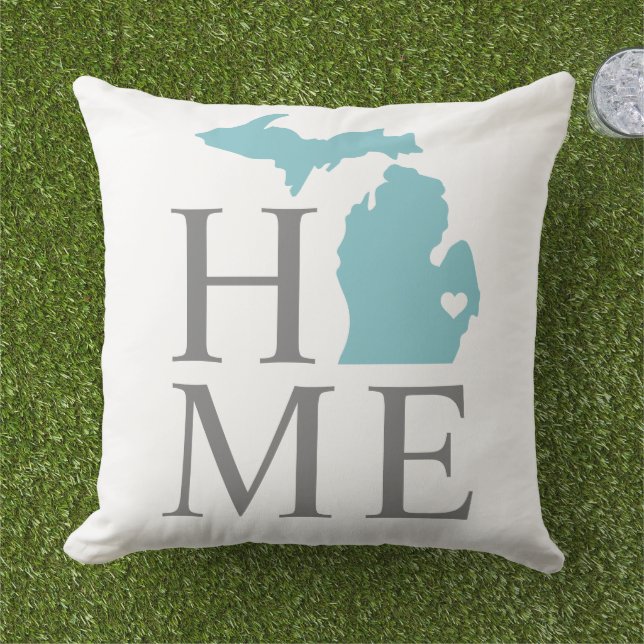 Michigan Home Aqua Blue Custom City Heart Buitenkussen (Gras)