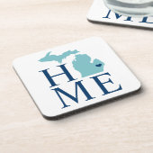 Michigan Home Aqua Navy Blue Custom City Heart Bier Onderzetter (Linkerzijde)