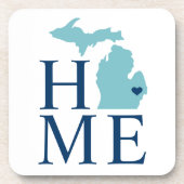 Michigan Home Aqua Navy Blue Custom City Heart Bier Onderzetter (Voorkant)
