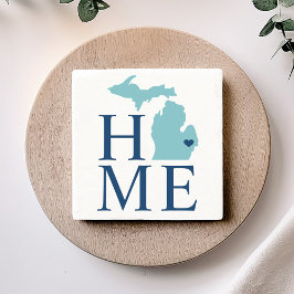 Michigan Home Aqua Navy Blue Custom City Heart Stenen Onderzetter
