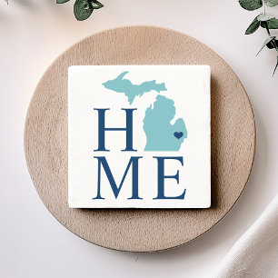 Michigan Home Aqua Navy Blue Custom City Heart Stenen Onderzetter