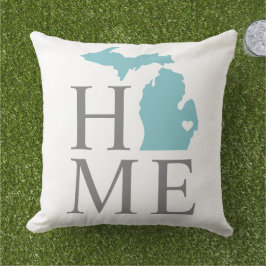 Michigan Home Aqua Staat Grijze Tekst Buitenkussen