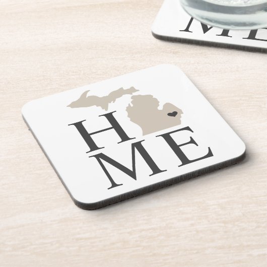 Michigan Home Beige en Gray Custom City Heart Bier Onderzetter (Linkerzijde)