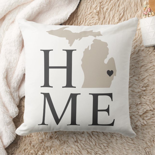 Michigan Home Beige en Gray Custom City Heart Kussen (Deken)