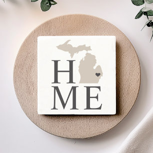 Michigan Home Beige en Gray Custom City Heart Stenen Onderzetter