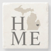Michigan Home Beige en Gray Custom City Heart Stenen Onderzetter (Voorkant)