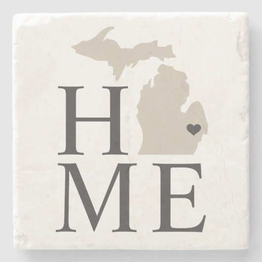 Michigan Home Beige en Gray Custom City Heart Stenen Onderzetter (Voorkant)