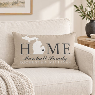 Michigan Home Beige Familie Stad Monogram Kussen