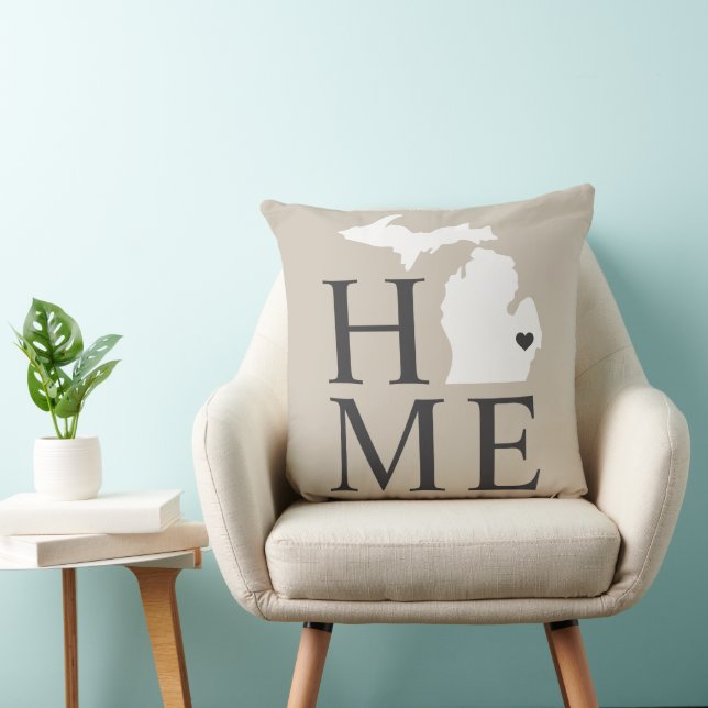 Michigan Home Beige Witte Staat Hart Kussen (Stoel)