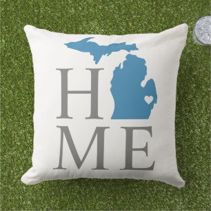 Michigan Home Blue en Gray Custom City Heart Buitenkussen