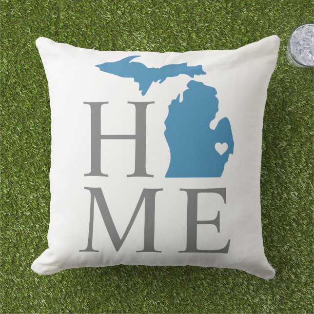 Michigan Home Blue en Gray Custom City Heart Buitenkussen (Gras)