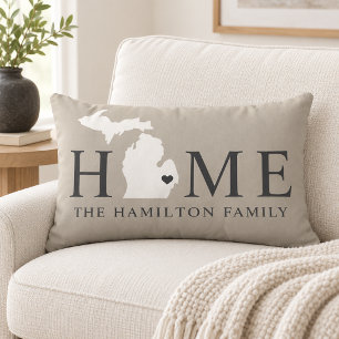 Michigan Home Gray Familie Monogram Kussen