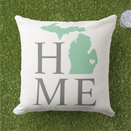 Michigan Home Mint Staat Grijs Tekst Buitenkussen