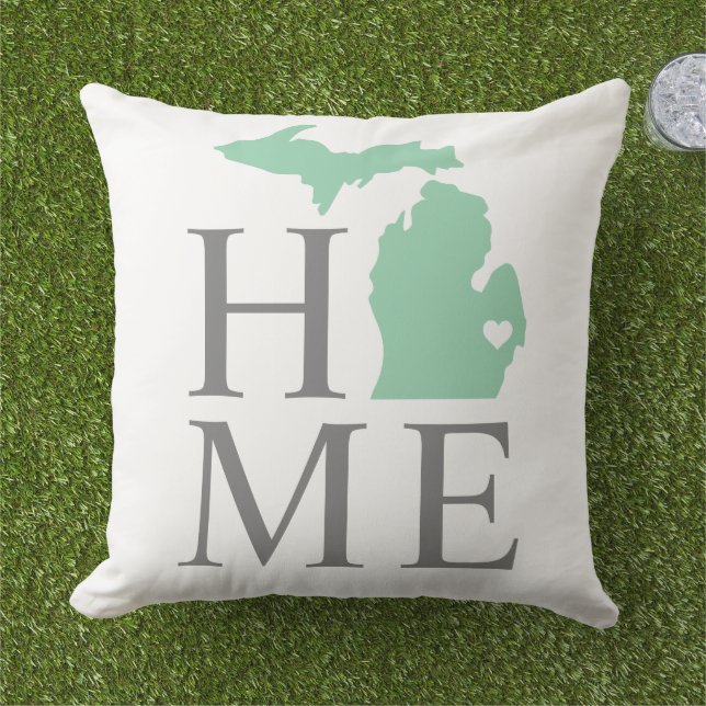 Michigan Home Mint Staat Grijs Tekst Buitenkussen (Gras)