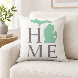 Michigan Home Mint Staat Grijs Tekst Buitenkussen