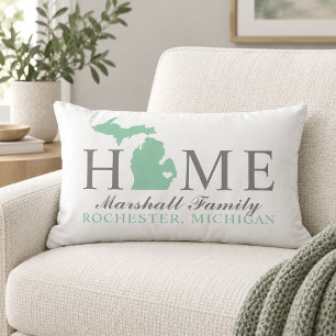 Michigan Home Mint State Gray Familie Monogram Kussen