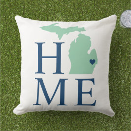 Michigan Home Mint State Navy Tekst Buitenkussen
