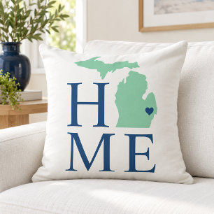 Michigan Home Mint State Navy Tekst Kussen