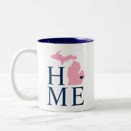 Michigan Home Navy Blue and Pink Custom City Heart Tweekleurige Koffiemok