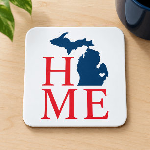 Michigan Home Red White Blue Custom City Heart Bier Onderzetter