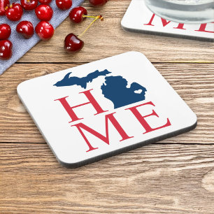 Michigan Home Red White Blue Custom City Heart Bier Onderzetter