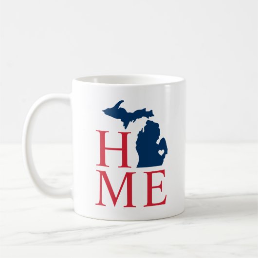 Michigan Home Red White Blue Custom City Heart Koffiemok (Links)