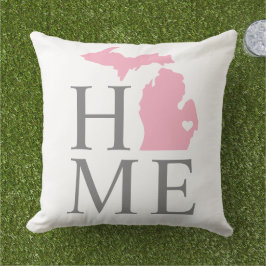 Michigan Home Roze Staat Grijze Tekst Buitenkussen