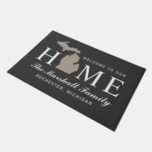 Michigan Home State Charcoal Gray Custom Welkom Deurmat (Schuin)