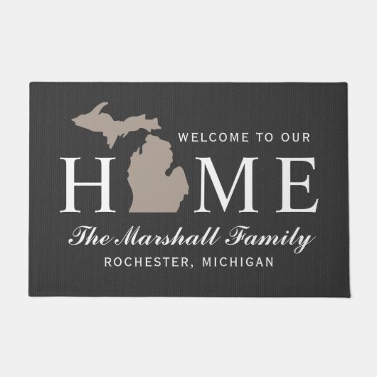 Michigan Home State Charcoal Gray Custom Welkom Deurmat (Voorkant)